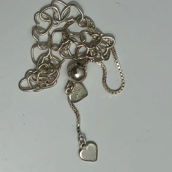 By KA 1772 Sterling Silver Open Hearts Chain Adjust. Bolo Slide 925 Bracelet - Picture 5 of 9